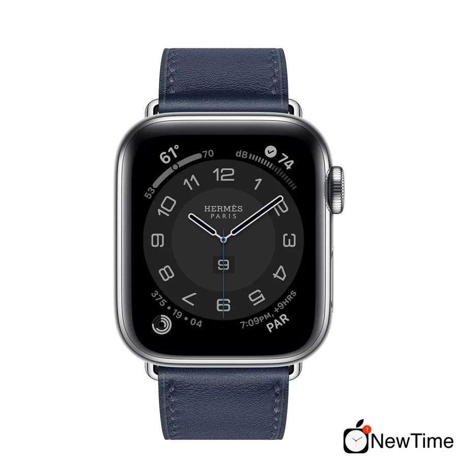 Apple Watch Hermes Series 6 GPS + Cellular 40mm Silver Stainless Steel Case with Navy Swift Leather Single Tour (MG3K3 + H077051CJ7U)